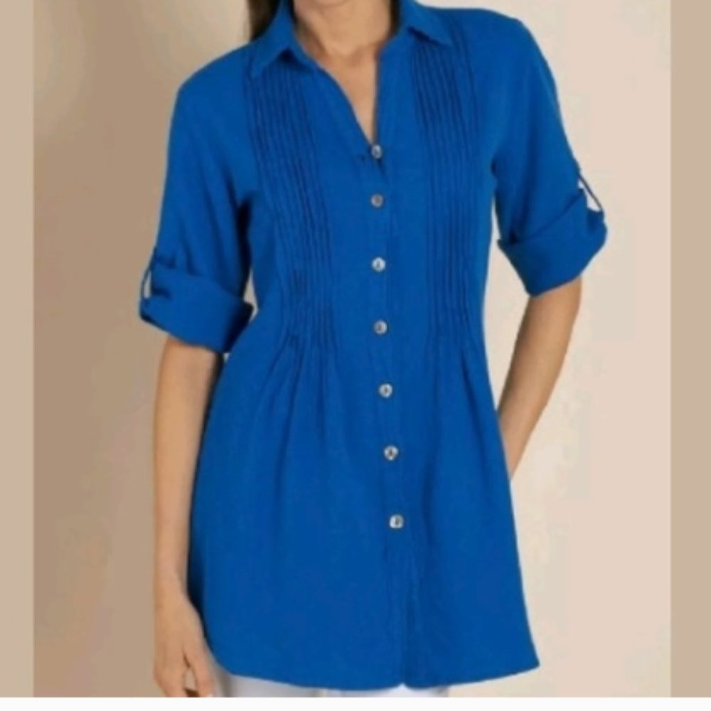 SOFT SURROUNDINGS Getaway Gauze Pintuck Button Up Tunic
